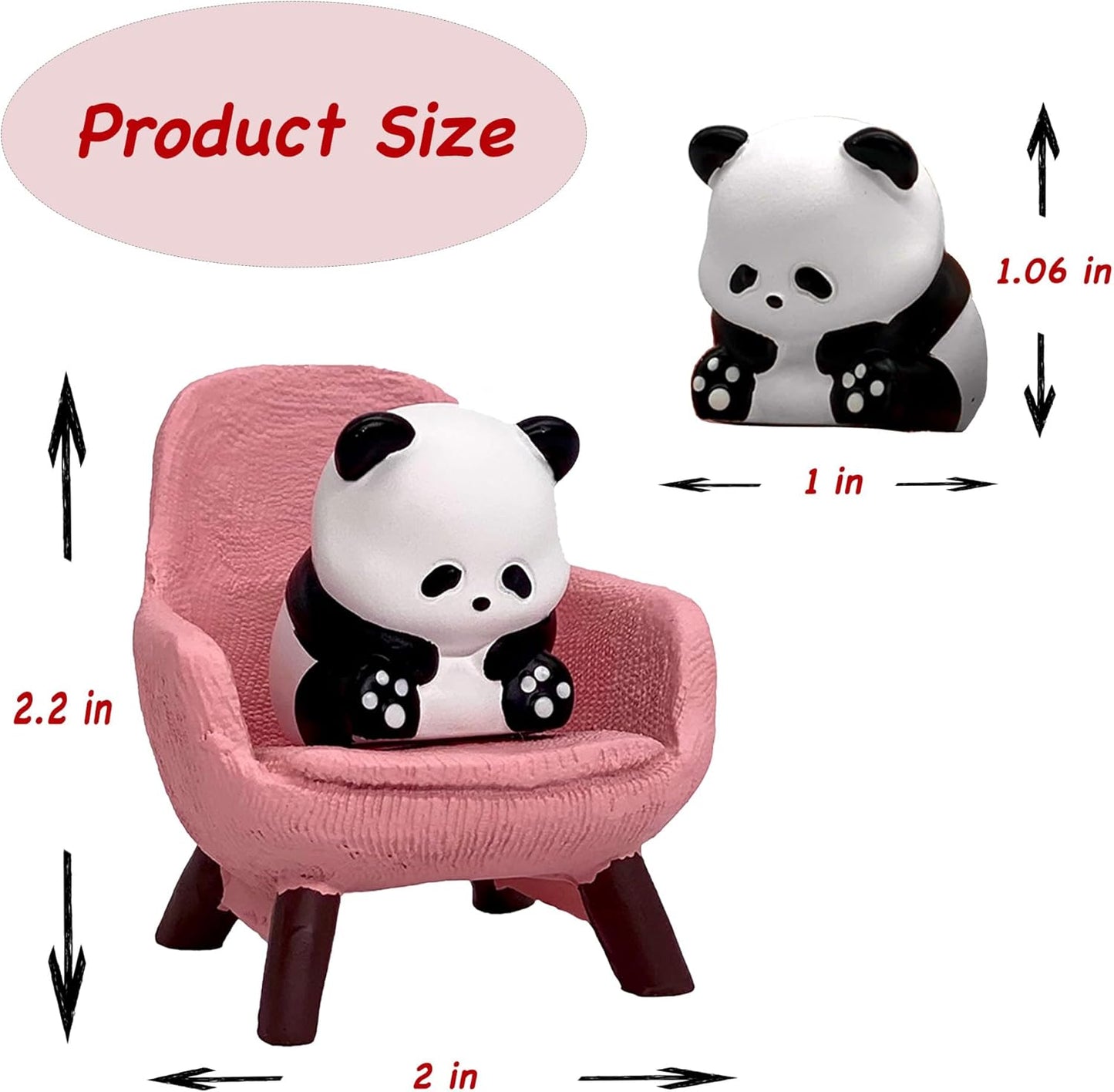 Miniature Panda Figurines Desk Decor, Pink Panda Sculpture Office Desk Accessories, Cute Mini Resin Animal Statue for Shelf and Garden Decor, Funny Gift for Panda Lovers