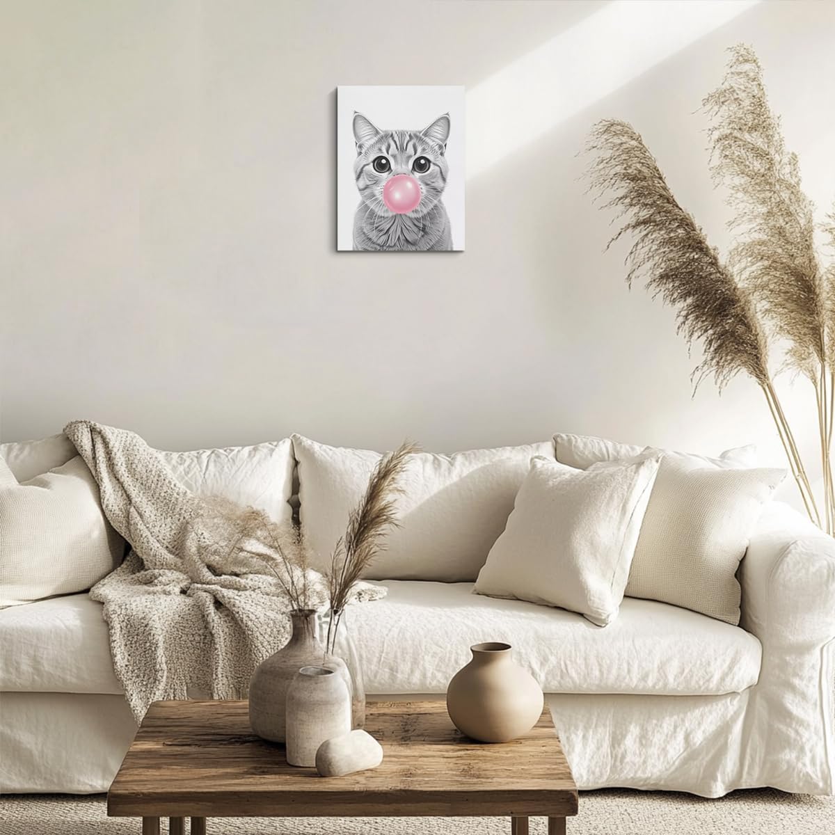 HZMLYDJ Tabby cat Wall Art Decor, Cute Cat Bubble Gum Wall Art Gifts for Girl Women Toddler Room Bedroom Living Room Bathroom Home Baby Nursery Poster Wall Decor Ready To Hang Aesthetic