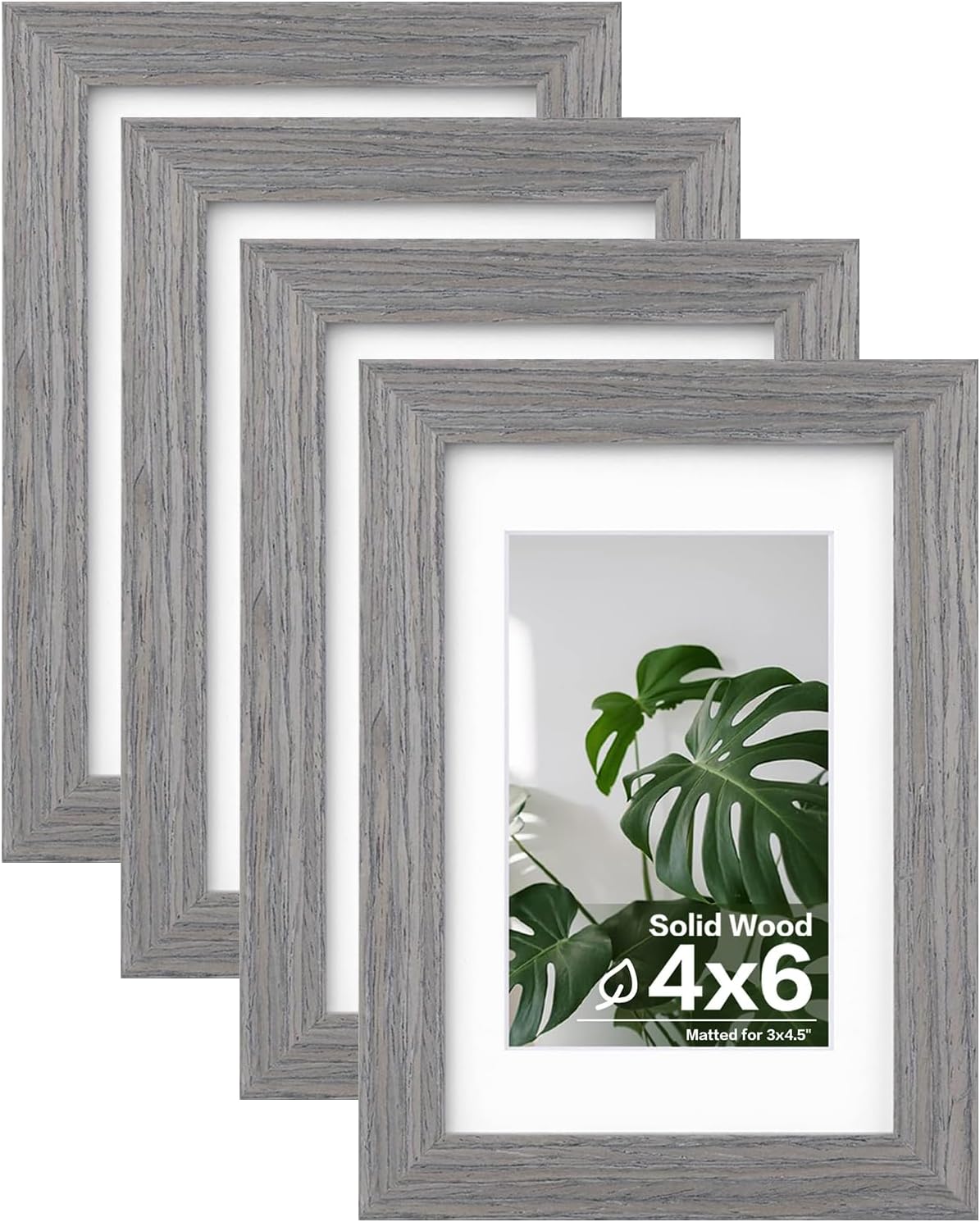 Egofine 4x6 Picture Frames Set of 4, Made of Solid Wood Covered by Plexiglass 3.5x5 with Mat or 4x6 without Mat, for Table Top Display and Wall Mounting Photo Frame Light Grey