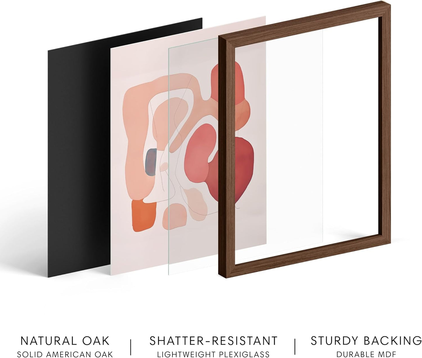 HAUS AND HUES Colorful Abstract Wall Art - Minimalist Retro Picture for Living Room Decor, Red and Pink Modern Wall Art Painting (Pink Abstract Shapes, Walnut Frame, 8x10)