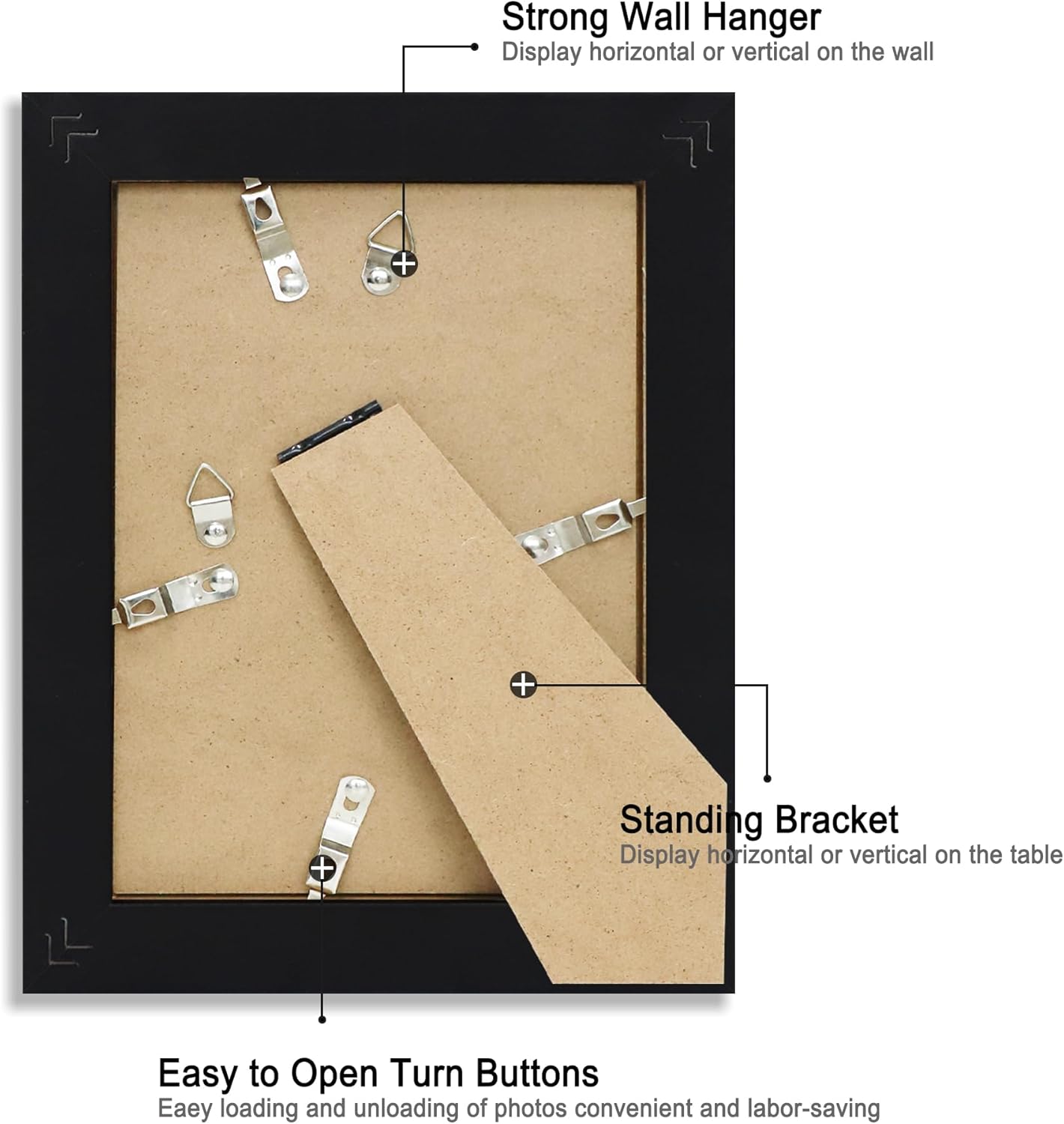 iRahmen 5x7 Picture Frame Set of 4, High Definition Glass Black Picture Frame, 5 x 7 Wood Rustic Photo Frames for Horizontal or Vertical Table Top and Wall Mounting