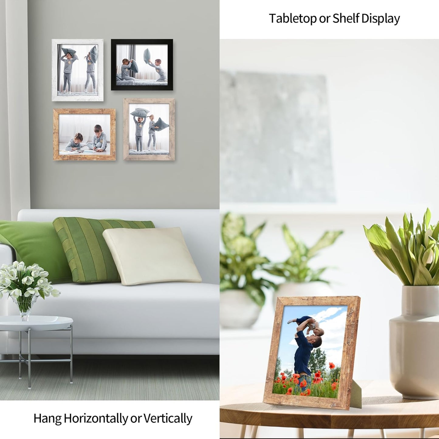 iRahmen 8x10 Picture Frame Set of 4 with High Definition Real Glass, Mixed Color Wood Photo Frames for Desktop Display and Wall Mounting