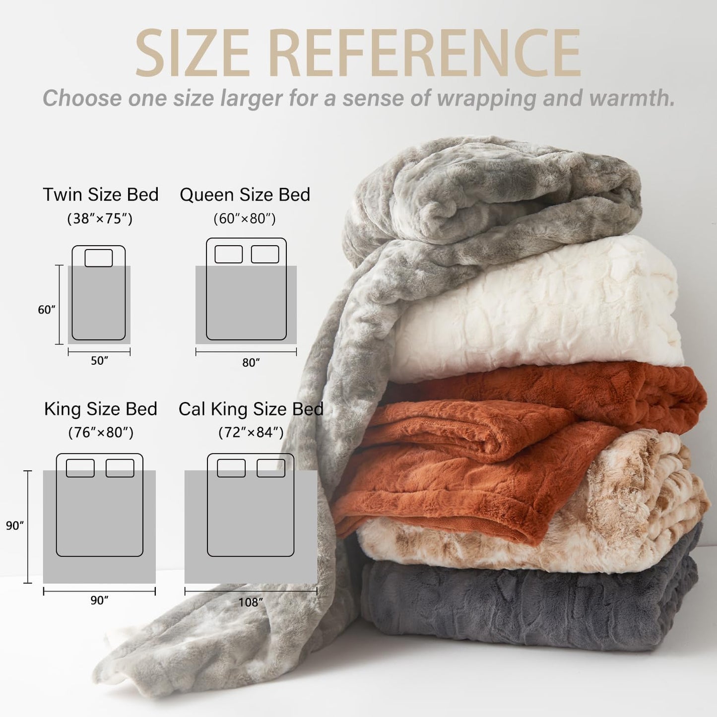 Krifey Burnt Orange Faux Fur Blanket for King Size Bed, 3D Marble Texture Soft Cozy Fuzzy Plush Thick Fall Blanket, Birthday for Women Mom Girlfriend, Camel, 108x90in
