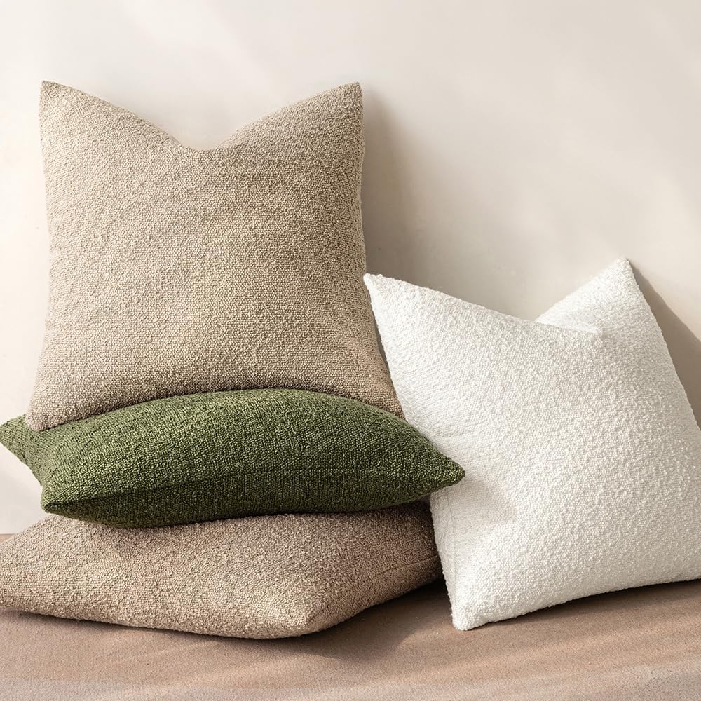 MIULEE 18x18 Inch Decorative Pillow Covers for Couch Bed Set of 2 Textured Boucle Neutral Winter Throw Pillows Olive Green Accent Solid Cushion Pillowcases Sofa Livingroom Home Decor