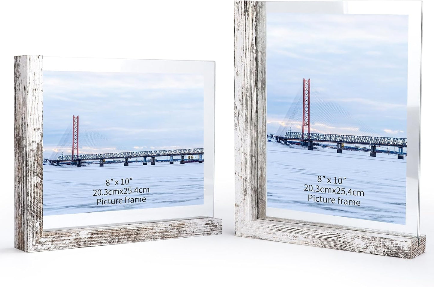 Lavezee 8x10 Picture Frames Set of 2, Double Sided Frame with Distressed White L Shaped Holder Stand for 8 by 10 Photo Art, Desktop or Tabletop Decor