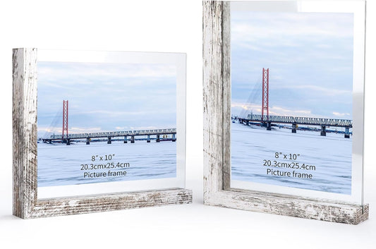 Lavezee 8x10 Picture Frames Set of 2, Double Sided Frame with Distressed White L Shaped Holder Stand for 8 by 10 Photo Art, Desktop or Tabletop Decor