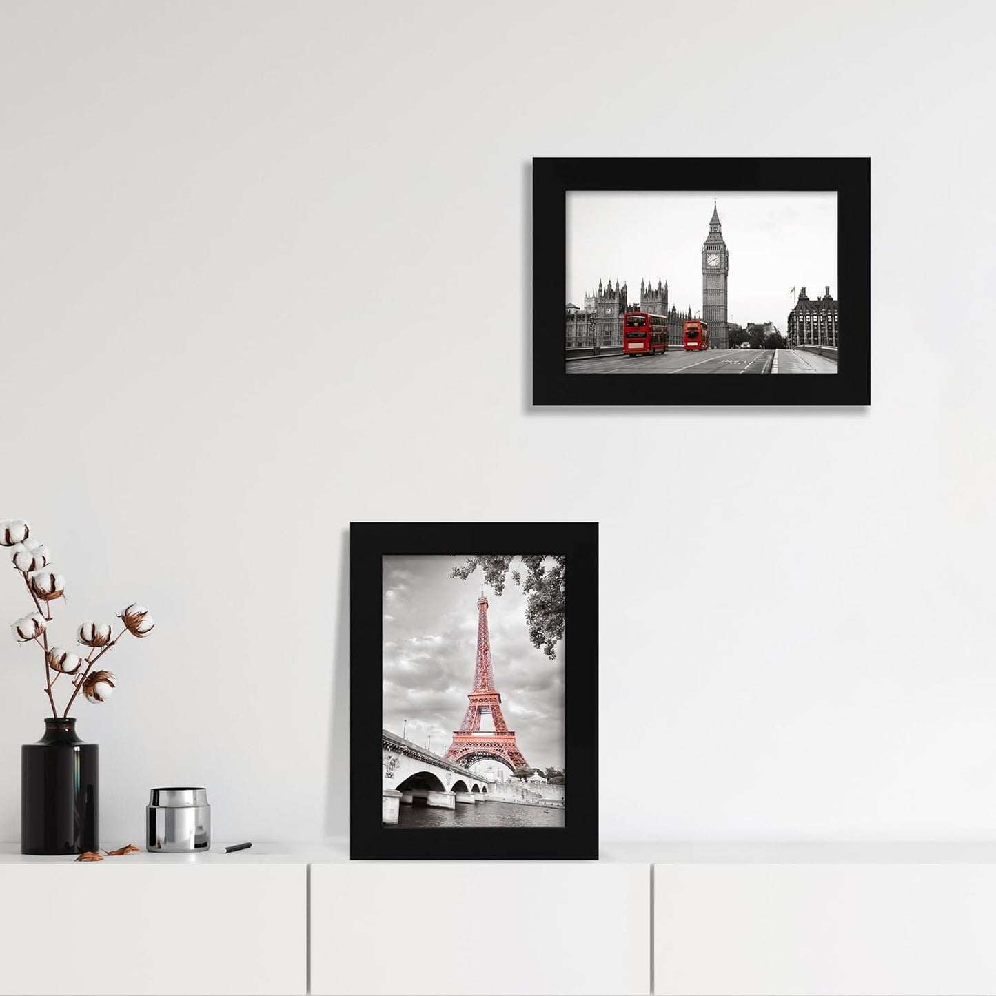 iRahmen 6x9 Picture Frame Set of 2 with HD Glass, Black Wood Photo Frames for Horizontal or Vertical Tabletop and Wall Mounting