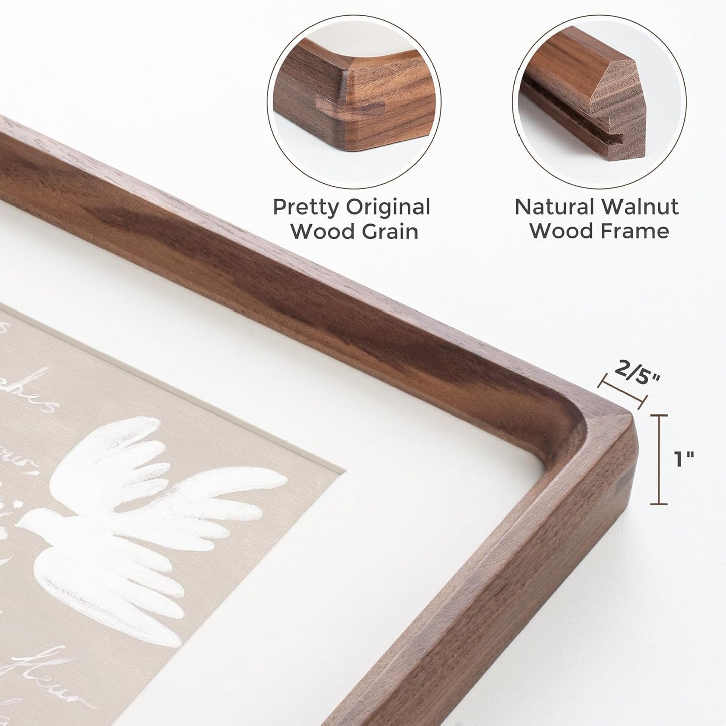 Heimlove 6x8 Picture Frames Natural Walnut,Original Wood Hand Make Crafted Photo Frame with Mat to 5x7 Graduation Picture Display,Family Picture,Wedding Picture Tabletop & Wall Decoration