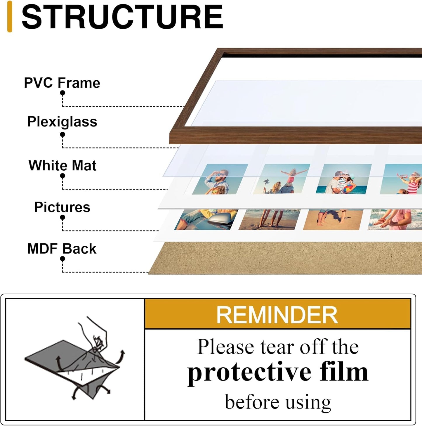 decorUhome 8x20 Picture Frames Collage Wall Decor, Display 4Pcs 4x6 Photos with Mat or 1Pcs 8x20 Unmatted, 4 4x6 Collage Picture Frames for Wall Mounting, Brown