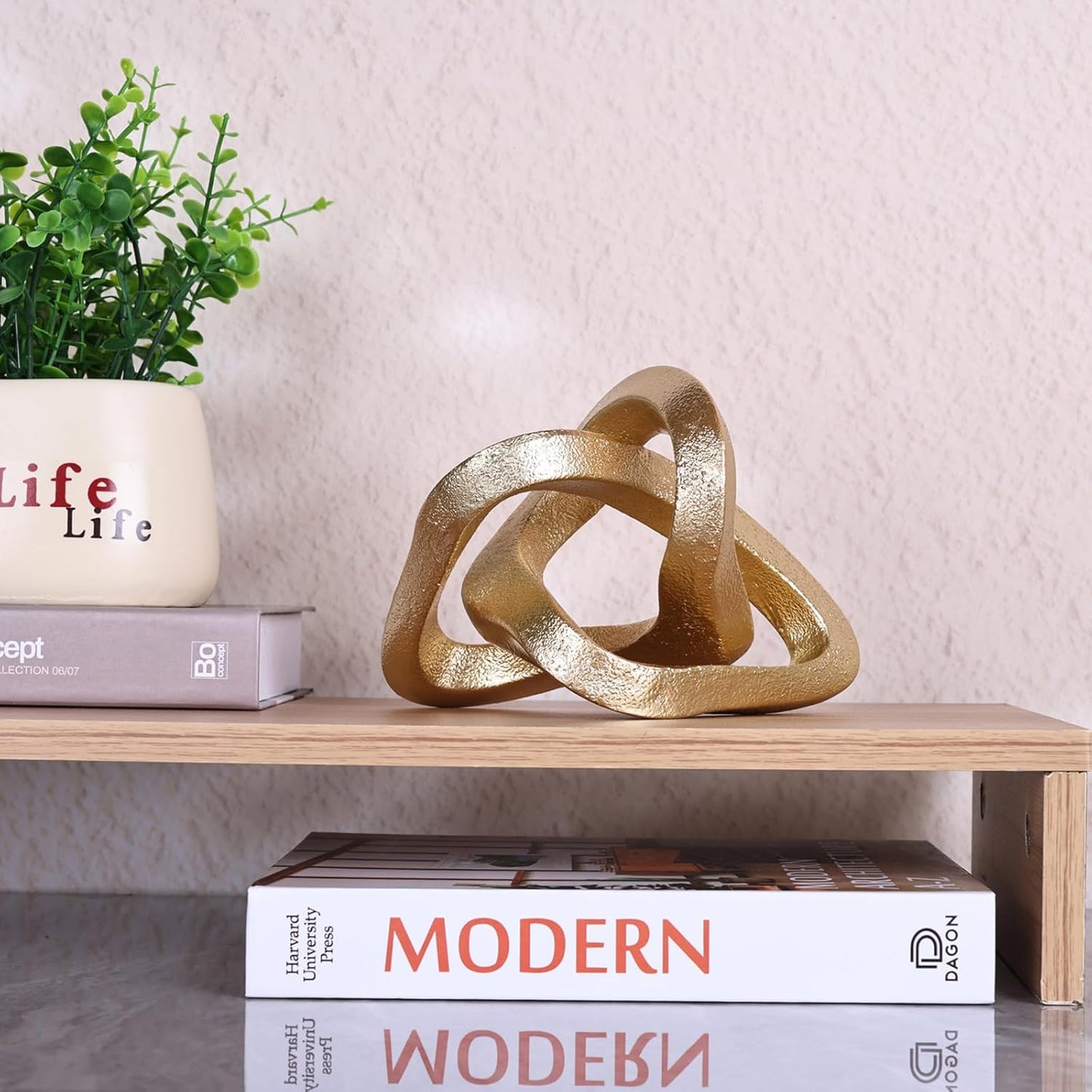 Infinity Knot Sculpture Gold Knot Decor Object, Abstract Knick Knacks Coffee Table Modern Statue, Gold Sculpture for Home Living Room Table Ornaments and TV Stand Bookshelf Decorative