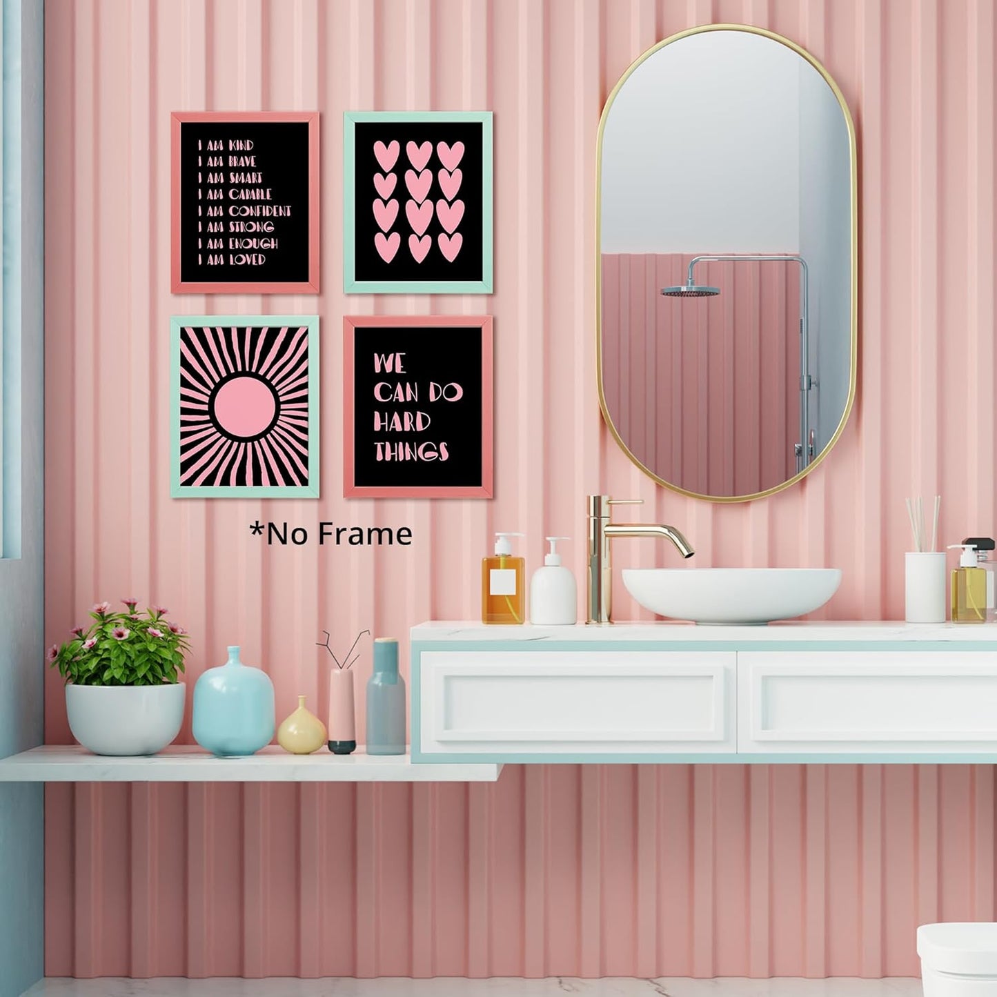 I am Kind Brave Smart Affirmations Black Sun Sunshine Hearts Poster Prints for Girls Kids Room Playroom Decor,Girl Nursery Decorations Prints Wall Art Unframed 4pcs 8x10inches,Girls Kids Gifts