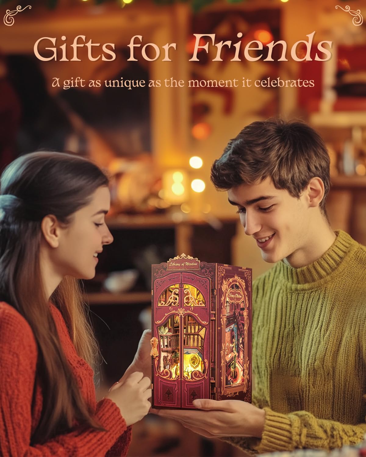 Cutefun Book Nook Kit - DIY Miniature Dollhouse Kit 3D Wooden Puzzle for Adults, Teens, Crafts Gifts for Bookshelf Decor (Library of Wisdom)