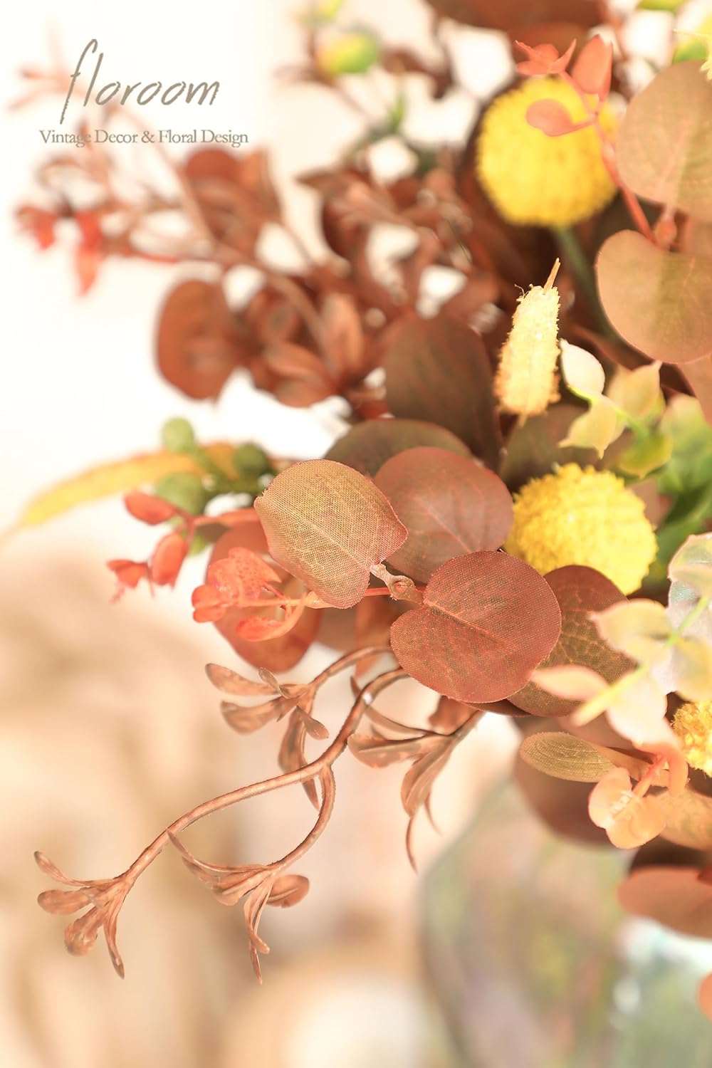 Floroom Artificial Greenery Stems Box Set, 62pcs with 7 Kinds of Faux Greenery Flowers Picks for DIY Bridal Bouquets Wedding Floral Arrangement Table Centerpieces, Terracotta & Amber