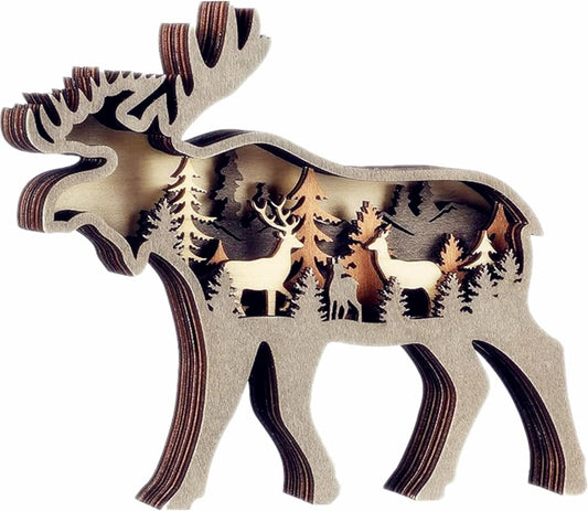 Forest Animal Desk Art Decor Wooden Farmhouse Table Decoration, Cabin Decor, Nursery Decor Mountain Decor for Bedroom Living Room (Deer)