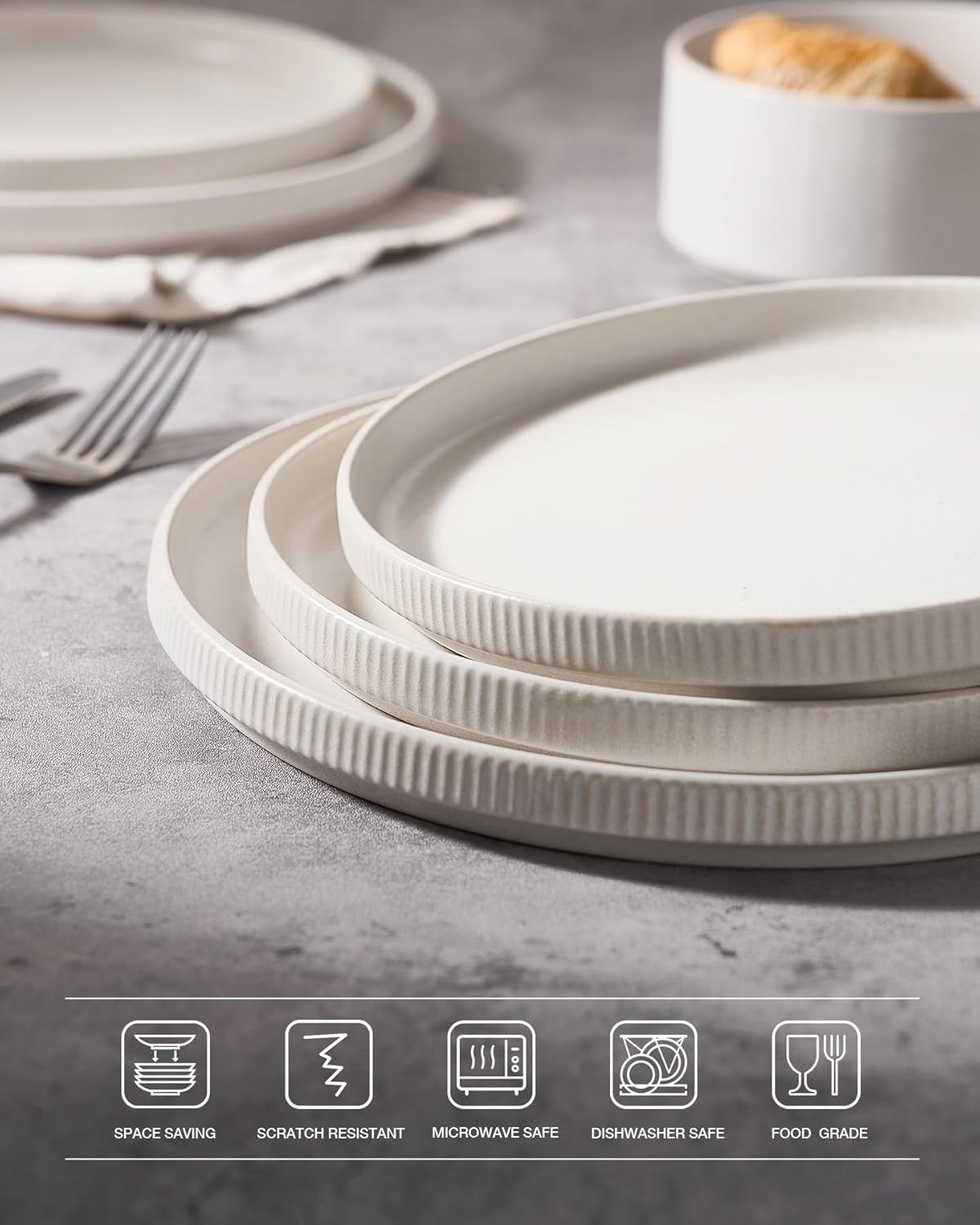 famiware Star Salad Plates for 6, 8 inches Plate Set, Stoneware Dinnerware, Small Dinner Plates for Dessert, Salad, Appetizer, Matte White