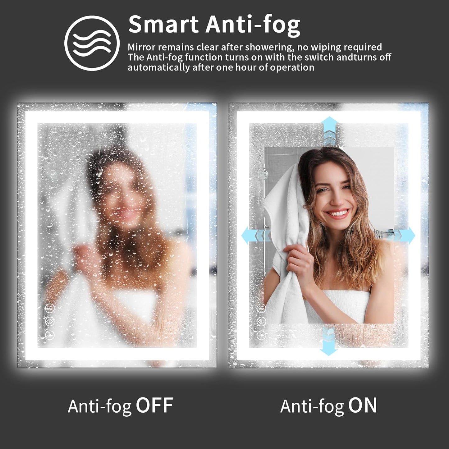 Koonmi 32"x24" LED Mirror for Bathroom, 90CRI Anti-Fog Vanity Mirror with Front and Backlight, Shatter-Proof Wall Mirror with Light, Easy Install Lighted Mirror for Modern Bathroom (IP65)