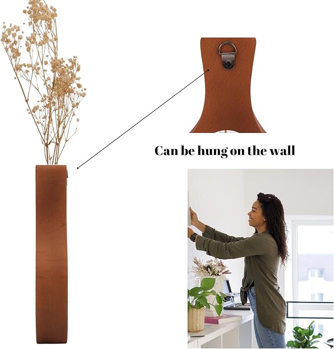 Wood Vase for Flowers Decor | Modern Boho Minimalist Vase Circle with Hole Decorative Vases Home Offices Living Room Table Vase Decorations (Wood-Vase-3)
