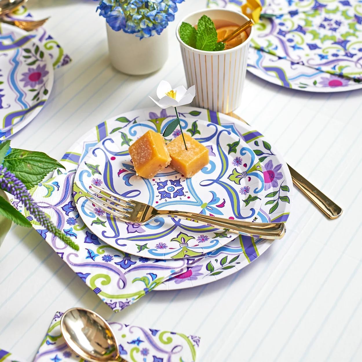 Coterie English Garden Floral Paper Plates (Set of 10) – 7.25" Small Dessert Plates for Bridal Shower, Baby Shower, Tea Party, Birthday & More – Elegant Disposable Plates for Any Occasion