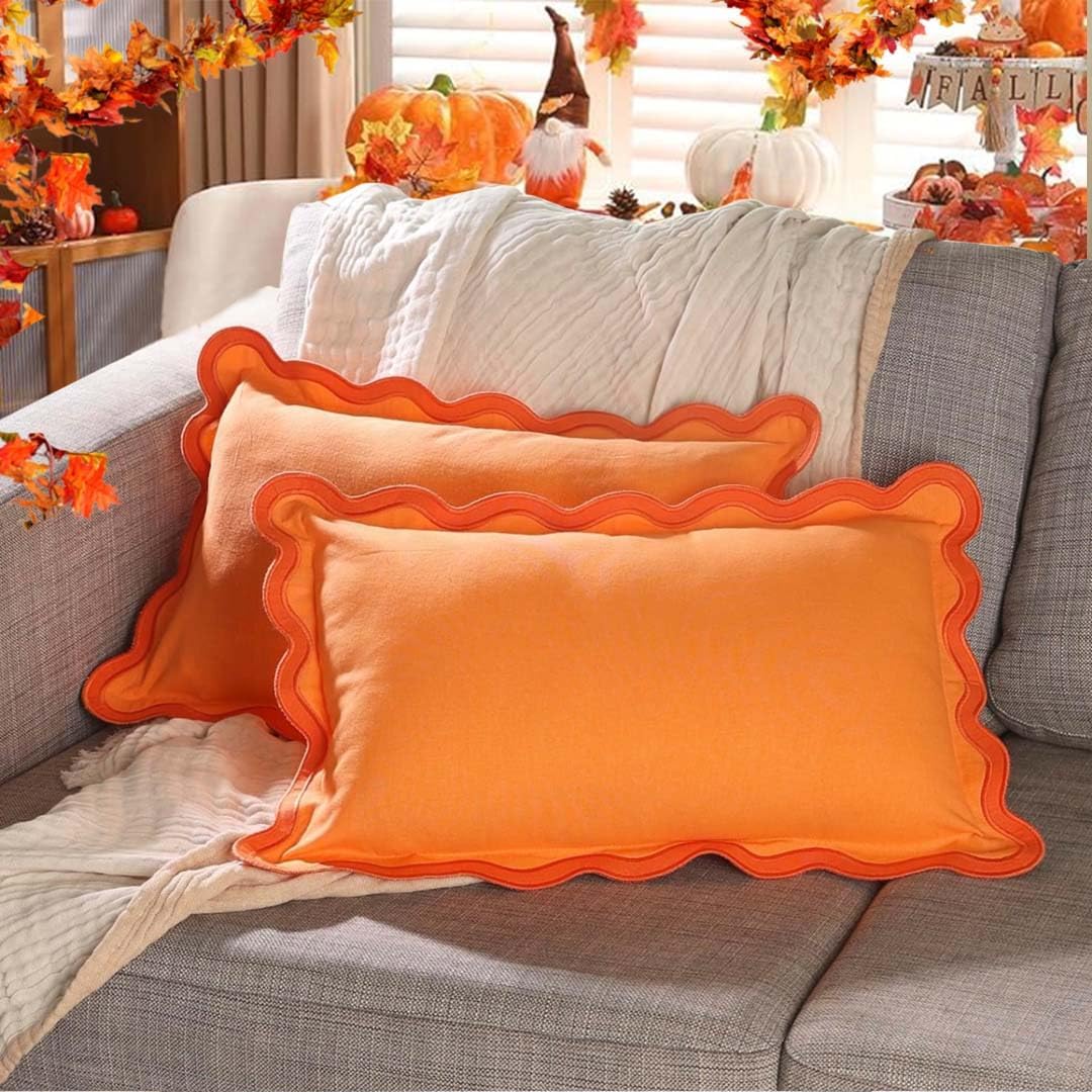 Folkulture Throw Pillow Covers | (12 x 20) Set of 2 Orange Fall Pillow Covers for Fall Living Room Decor | Boho Throw Pillow or Accent Pillow | Lumbar Pillow Cover for Thanksgiving Decorations
