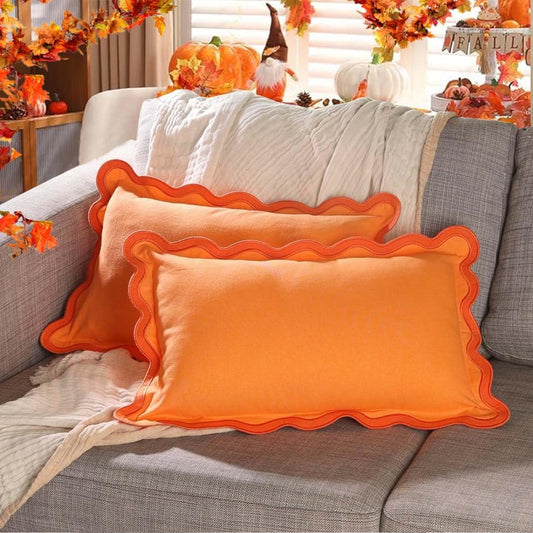 Folkulture Throw Pillow Covers | (12 x 20) Set of 2 Orange Fall Pillow Covers for Fall Living Room Decor | Boho Throw Pillow or Accent Pillow | Lumbar Pillow Cover for Thanksgiving Decorations