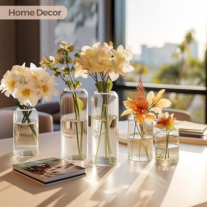 ComSaf Small Flower Vase Set of 15, Glass Bud Vases in Bulk, Clear Vases for Flower, Decor Centerpiece for Bathroom, Decorative Vases for House Warming, Valentines' Day, Mother's Day, Thanksgiving Day