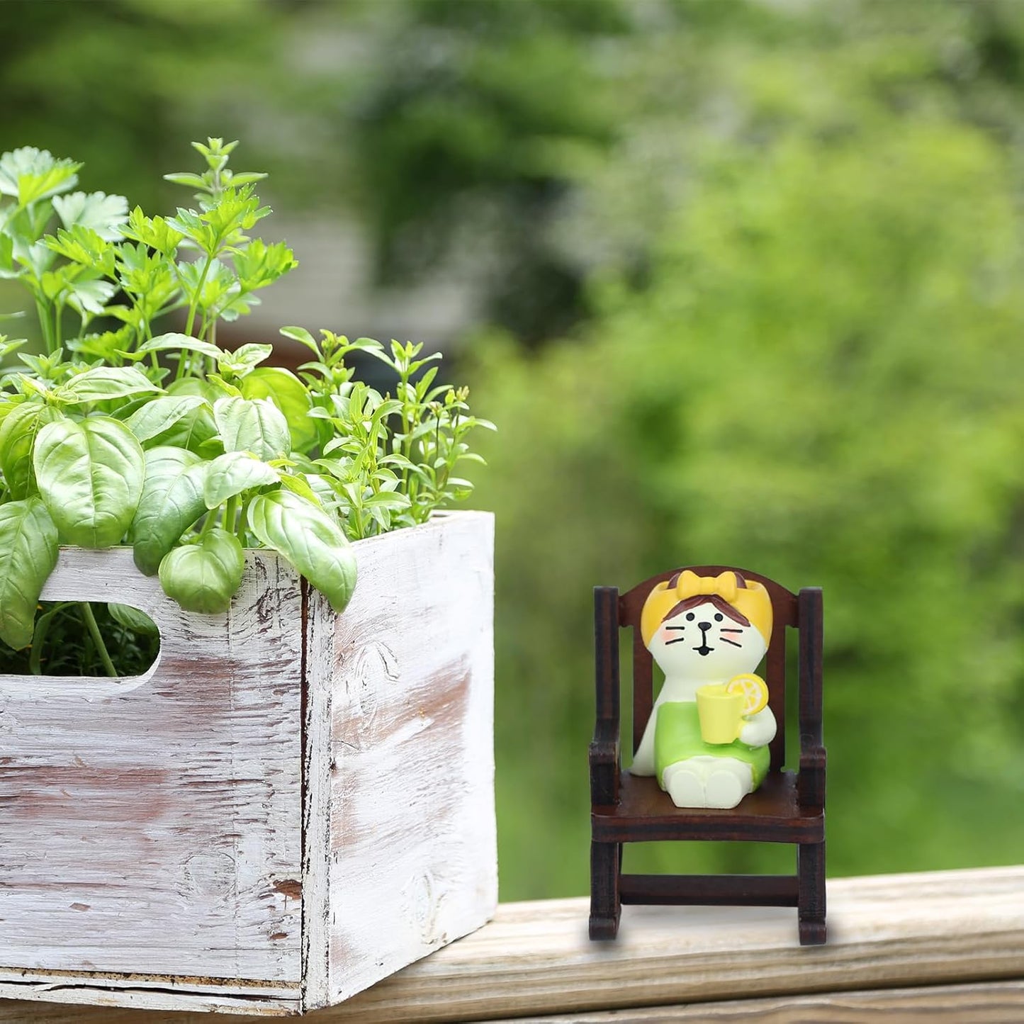 Cute Mini Cat Figurine with Rocking Chair - Resin Collectible Desk Decor, 1.5" Tiny Cat Statue for Home & Office - Gift for Cat Lovers