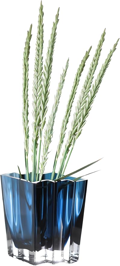 Glass - Vase - Blue - Teal - Chevron Design - 6.75" Height - Heavy Durable - Made in Europe - by Barski