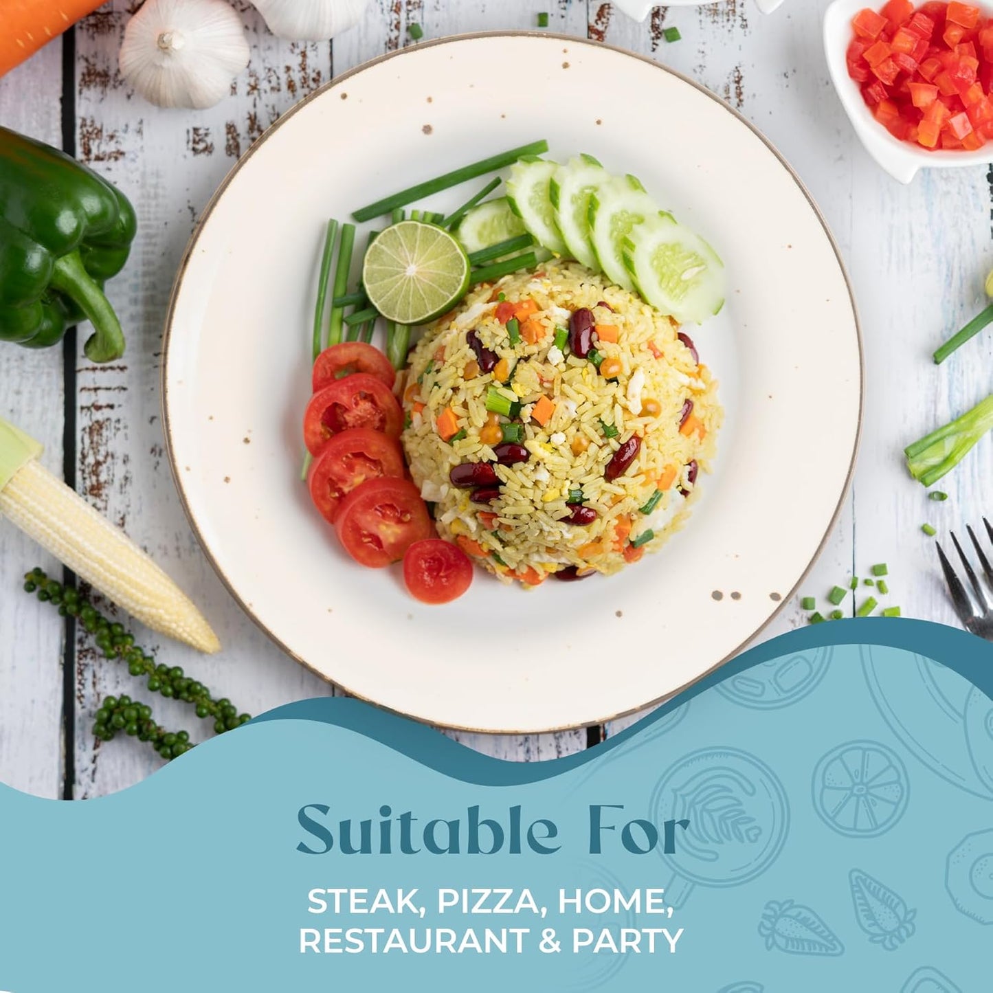 Dinner Plates 11 inch Set of 6 - Microwave, Oven, Dishwasher Safe, Scratch Resistant, Porcelain Durable Dishes for Steak, Pizza, Home & Restaurant, Party Gifts - Classic Assorted Color