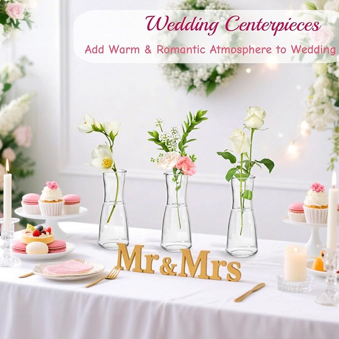 Set of 12 Glass Bud Vases, Clear Small Vases for Flowers Centerpieces, Minimalist Decorative Bulk Vases for Wedding, Birthday, Events, Dining Room Decor