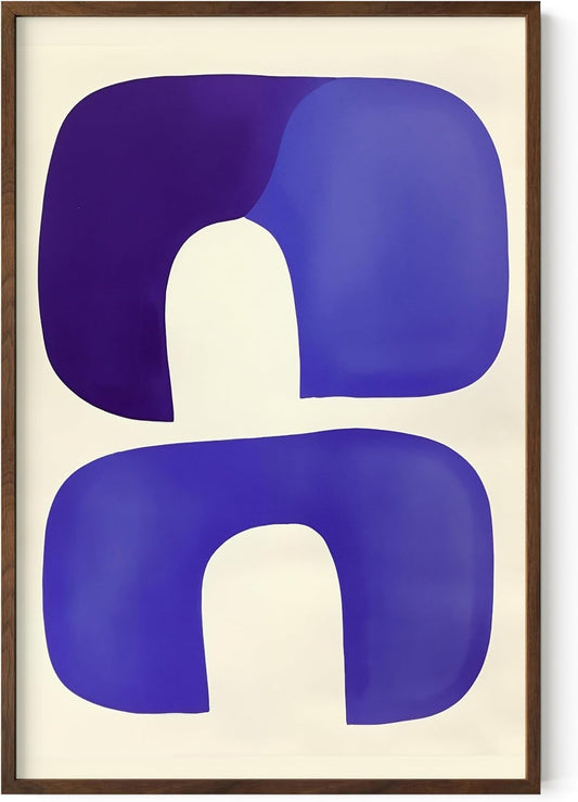 HAUS AND HUES Modern Abstract Wall Art - Blue and Green Living Room Art, Modern Artwork for Walls, Minimalist Picture for Living Room(Blue Tribal Shapes, Walnut Frame, 24x36)