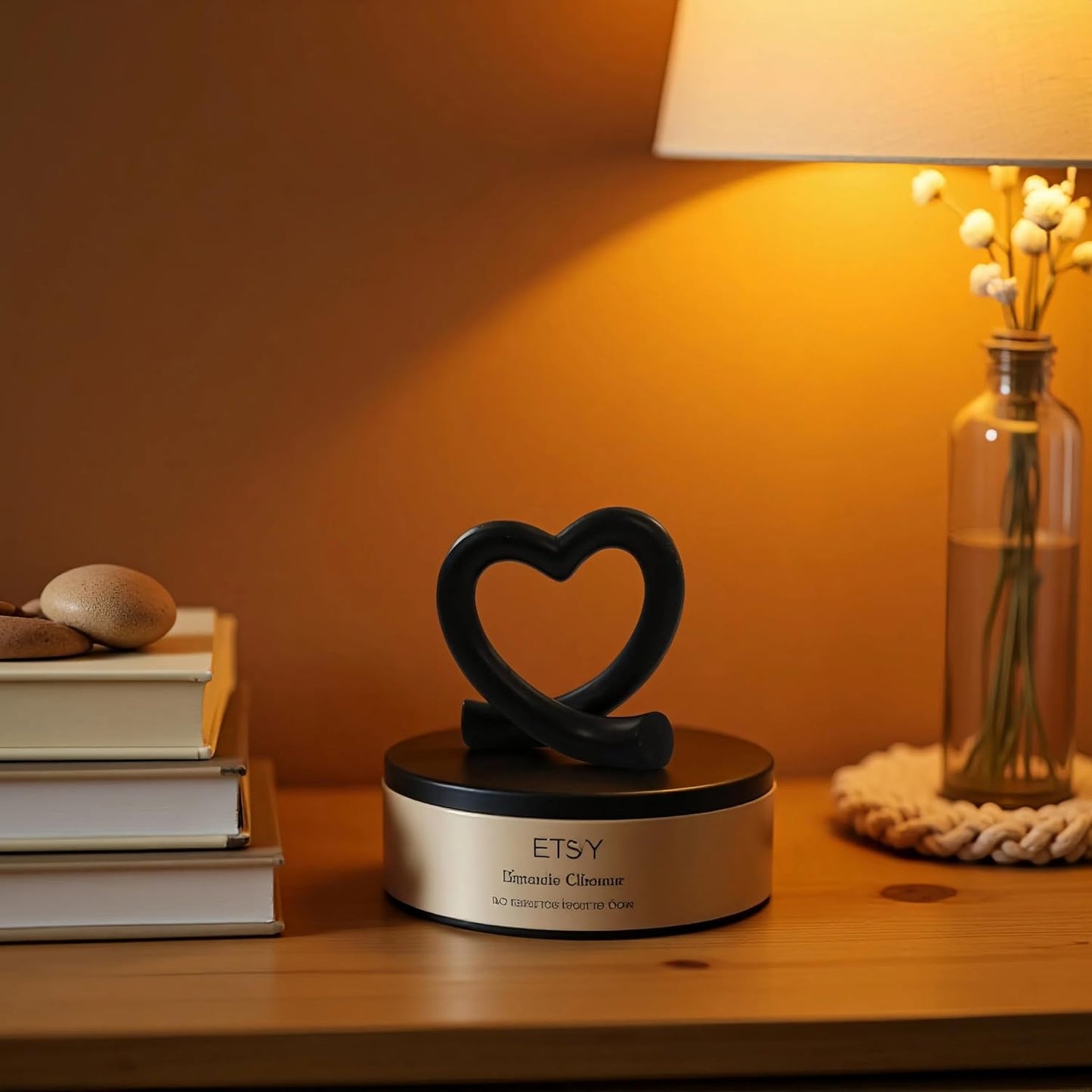 Black Heart Sculpture – Modern Love Ornament, Unique Couple or Gothic Romantic Decor for Home or Office