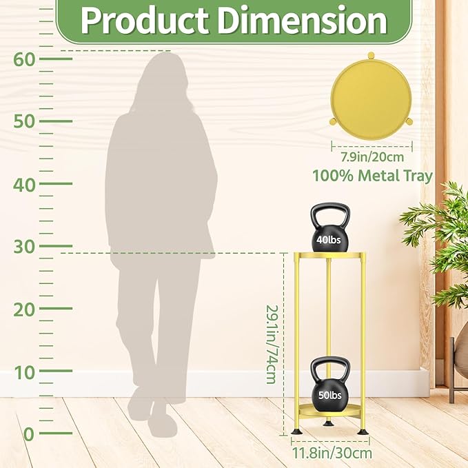 KMOTASUO 2 Tier Plant Stand Indoor for Large Tall Heavy Duty Planter, Multiple Sturdy Metal Flower Corner Rack for Narrow House Floor, Iron Vertical Level Round Orchi Holder Organizer, Gold