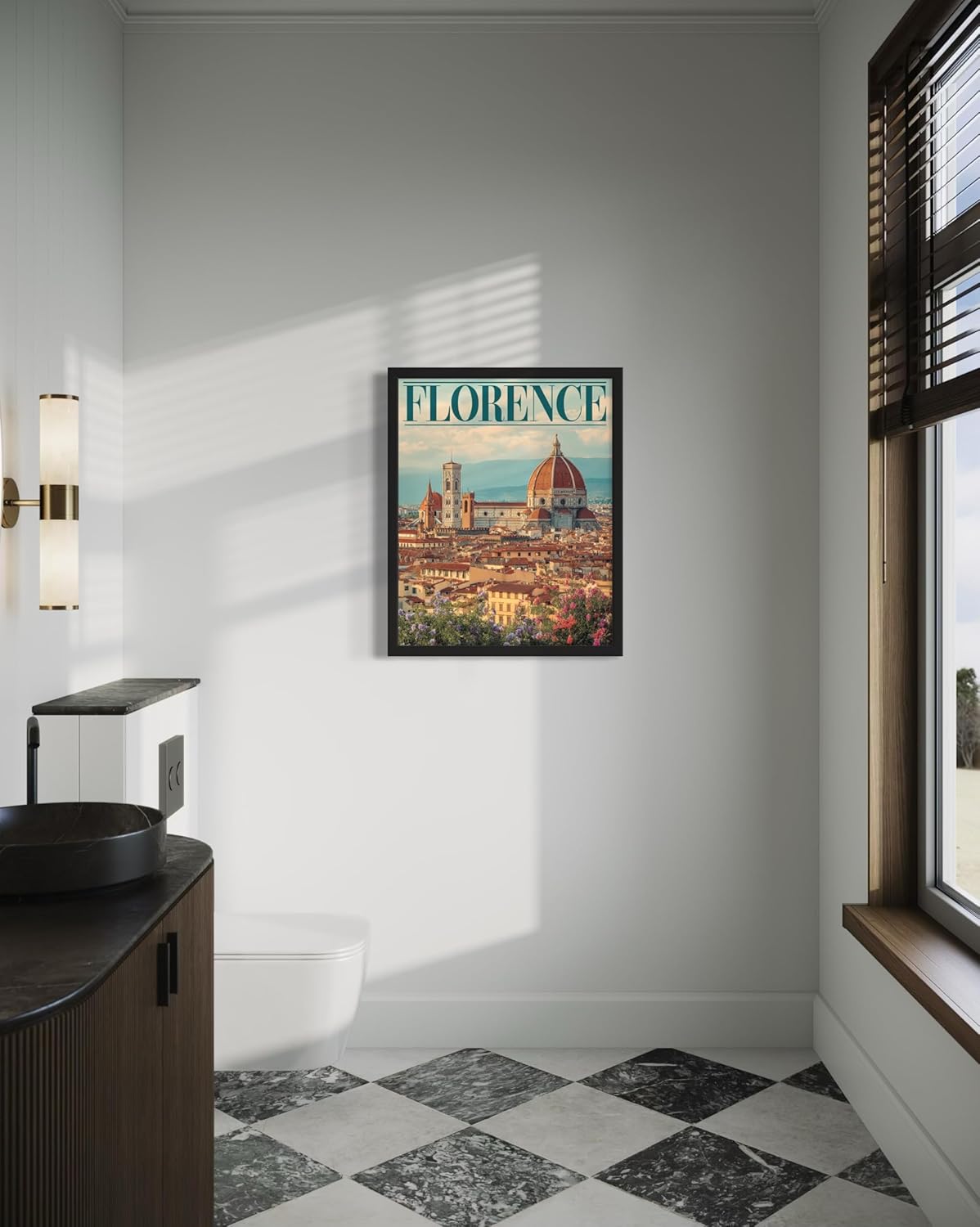 Florence, Italy Art Print Poster, Europe Vintage City Retro Photography Skyline Travel Bedroom Bathroom Living Room Decor 183 (Florence, Italy, 11 x 14 inches, Black Frame)