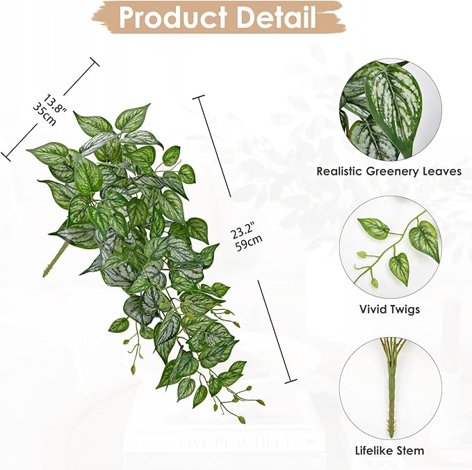 DILATATA Fake Hanging Plants Artificial Hanging Plants 26" Faux Pothos Leaves Plant for Wall Shelf Home Indoor Outdoor Decor - 2 Pack