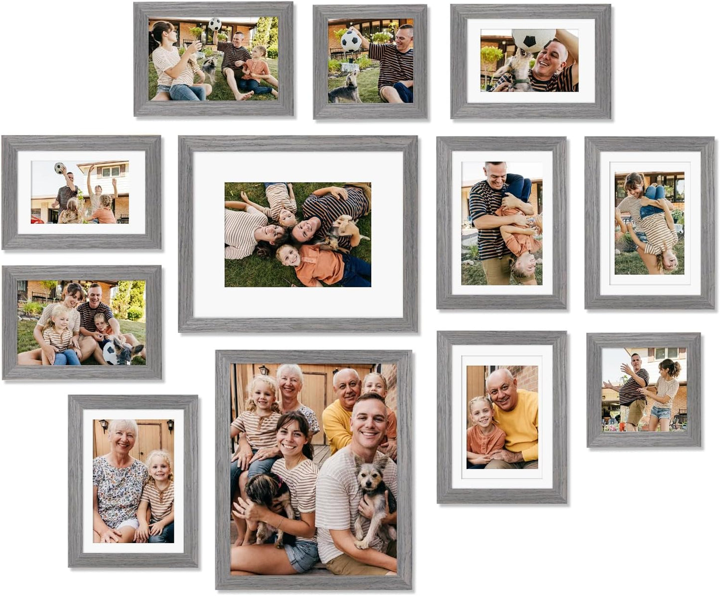 Egofine Picture Frame Set 12 Pack, Picture Frames Collage Wall Decor with Two 8x10, Four 5x7, Four 4x6, Two 4x4, Photo Frames for Wall and Tabletop, Made of Solid Wood, Covered by Plexiglass, Oak Grey