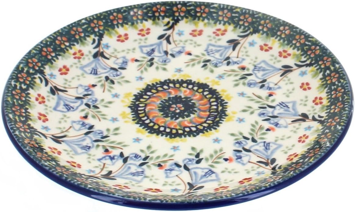 Blue Rose Polish Pottery - Green Periwinkle Dessert Plate - 7" Diameter - Beautiful Plate for Cake, Appetizers, or Snacks