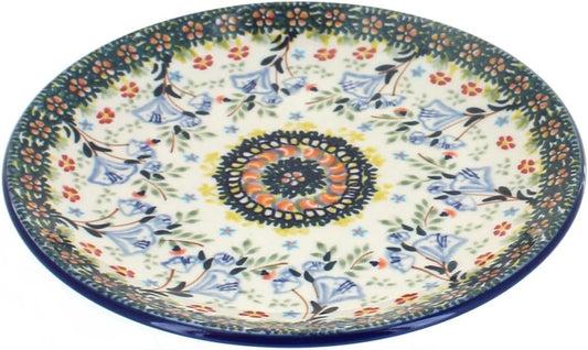 Blue Rose Polish Pottery - Green Periwinkle Dessert Plate - 7" Diameter - Beautiful Plate for Cake, Appetizers, or Snacks