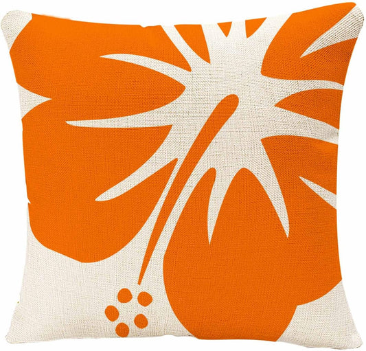 IBILIU Throw Pillow Covers Orange Hibiscus Cushion Pillow Case Home Decor Pillowcase 18x18 Inches