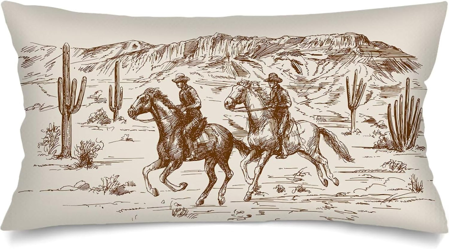 Cowboy Long Pillow Cases King Size Pillow Covers with Zipper,Country Theme of American Wild West Desert Decorative Cushion Case Western Pillows Cover Farmhouse Pillowcase for Bed,Sleeping,20"x40"