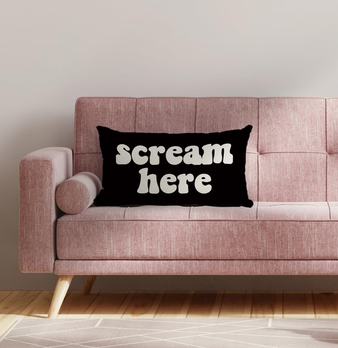 Mancheng-zi Funny Scream Decor, Scream 12x20 Pillow Cover, Fun Pillows,Fun Throw Pillows,Funny Throw Pillows,Fun Decorative Pillows,Scream Here Funny Humor Throw Pillow Case(Black)