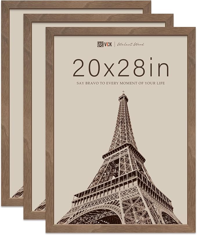 VCK 20x28 Poster Frame 3 Pack - Brown Walnut, Exclusive Natural Wood Grain Solid Wood Picture Frame, Wall Hanging