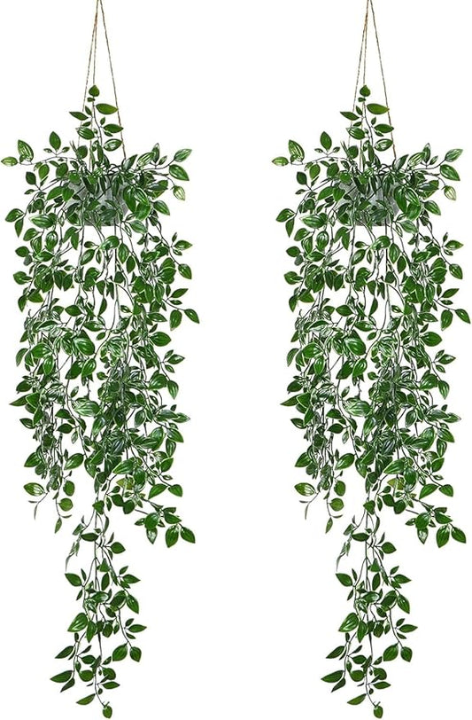 Dremisland Fake Hanging Plants with Pots 2Pack Faux Hanging Basket Plant Macrame Plant Hanger with Fake Vines Faux Hanging Planter for Wall Ceiling Home Bedroom Indoor Decor (Mandala-2PCS)