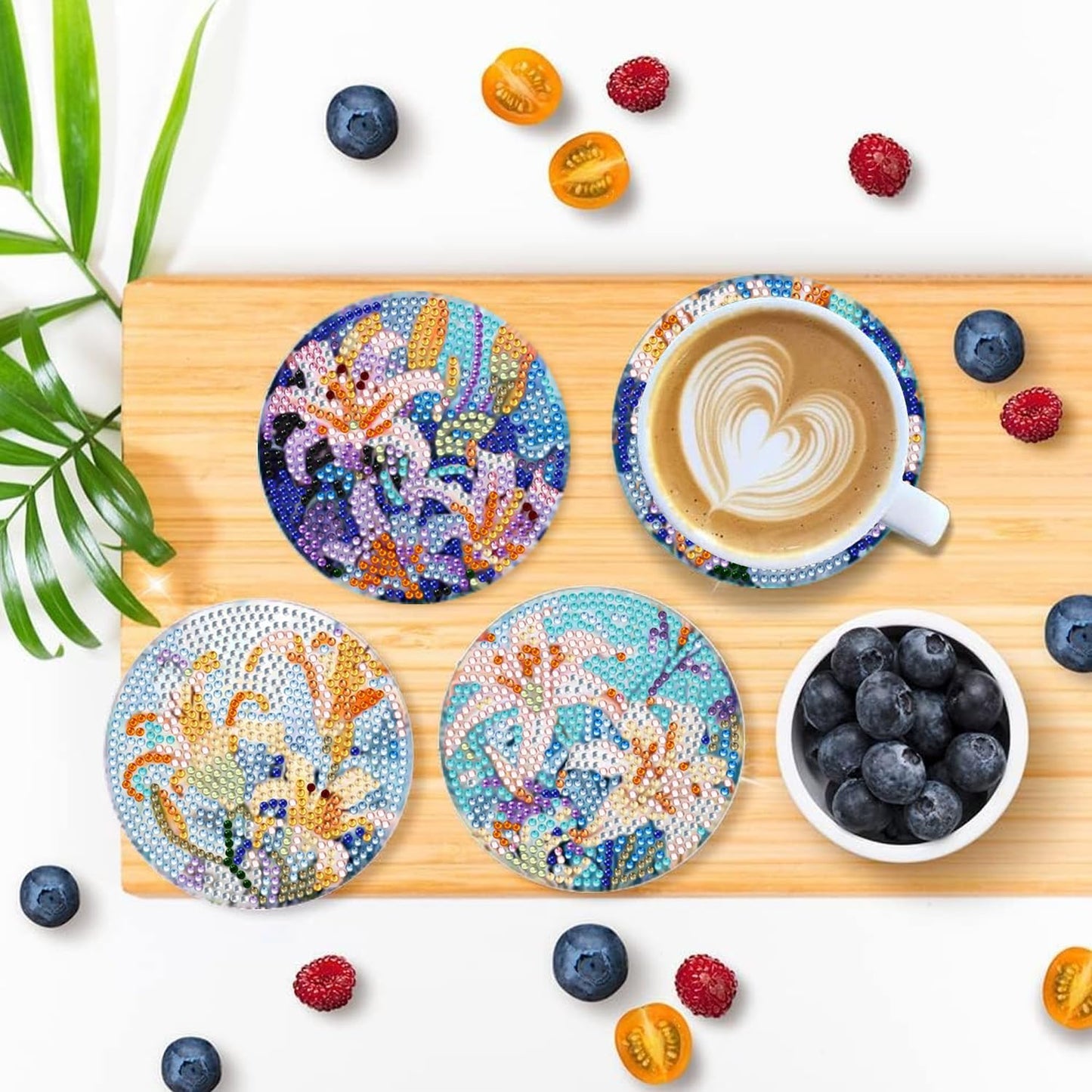 DOTSOPS 8 Pieces Flower Diamond Painting Coasters with Holder - Landscape Diamond Art Coasters with Cork Base for Beginners Adults & Craft Supplies Party