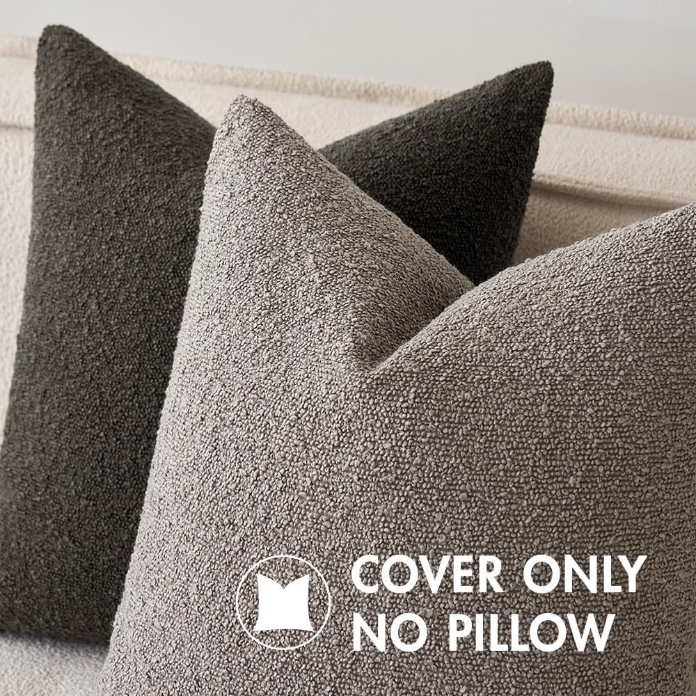 MIULEE 22x22 Inch Decorative Euro Sham Throw Pillows for Bed Set of 2 Textured Boucle Neutral Winter Throw Pillow Covers Dark Coffee Accent Solid Euro Couch Pillowcases Sofa Livingroom Home Decor
