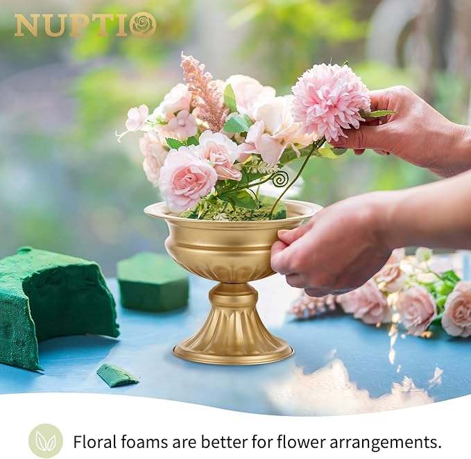 Nuptio Gold Vases for Centerpieces Wedding - 2 Pcs 6.5in Height Metal Urn Planter for Tables - Trumpet Vase for Party Decoration