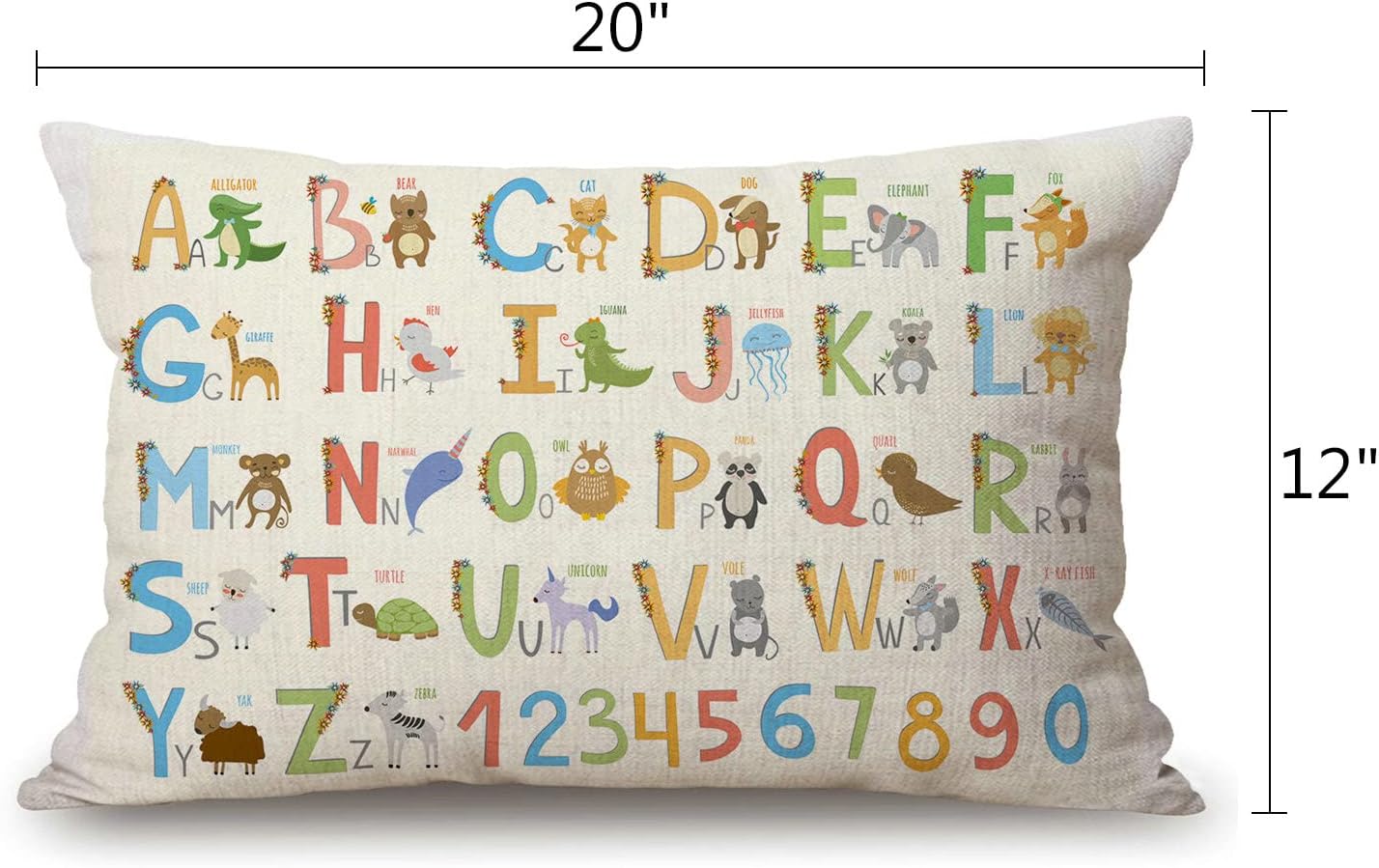 Farmhouse Decorative Outdoor Throw Pillow Covers for Couch Sofa Bed Alphabet with Cartoon Animals Pillow Cover Modern Decor Pillow Case 12 x 20 Inch