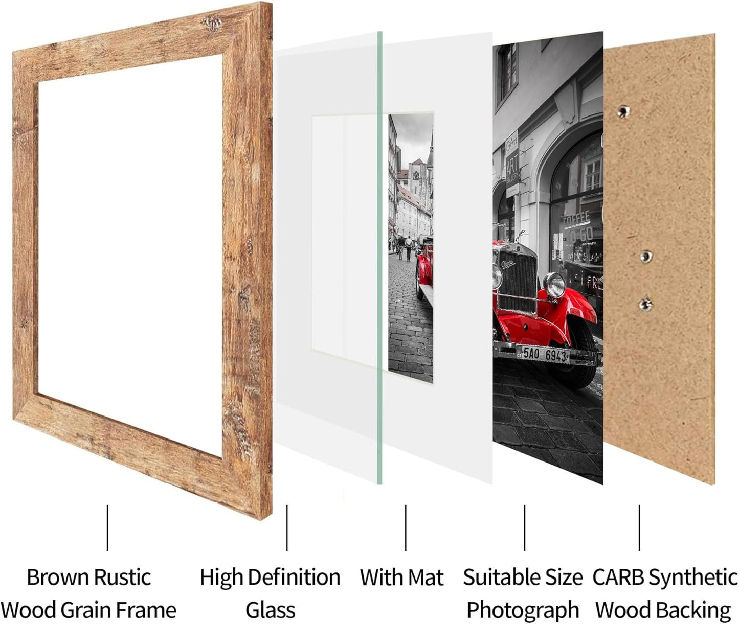 iRahmen 11x14 Picture Frame Set of 4, High Definition Tempered Glass 11 x 14 Frames Display 8x10 Pictures with Mat, Mixed Color Wood Photo Frame Wall Mounting
