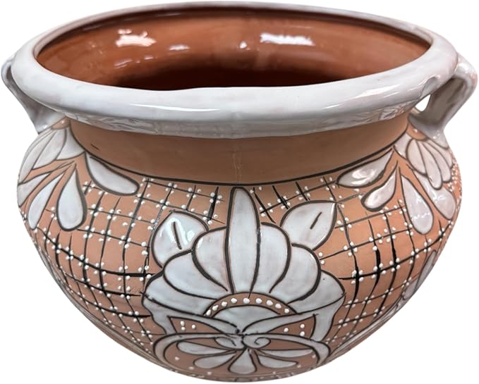 Talavera Michoacana Planter XL Pot Folk Art Multicolor Mexican Pottery Home Decor Hand Painted Garden Indoor Handmade Outdoor 18.5" (Brown)