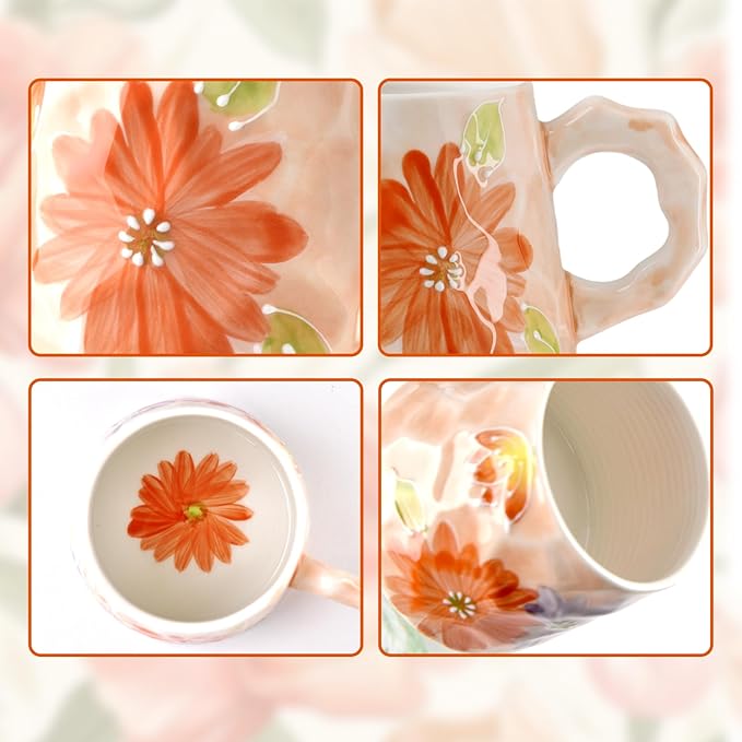 13oz ceramic mug, enlarged and thickened breakfast cup, suitable for spring, summer, autumn and winter, hand-painted cup, a personalized gift for girlfriend.