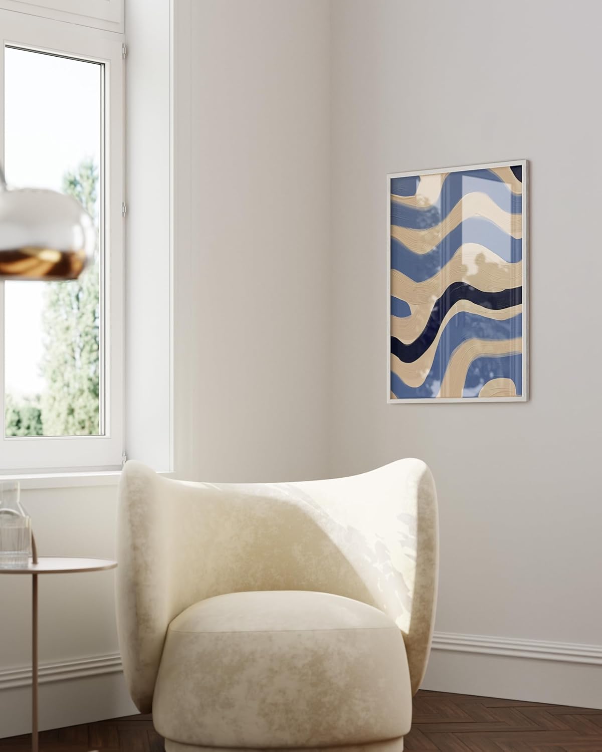 HAUS AND HUES Modern Abstract Wall Art - Blue and Green Living Room Art, Modern Artwork for Walls, Minimalist Picture for Living Room(Blue Abstract Pattern 4, White Frame, 24x36)